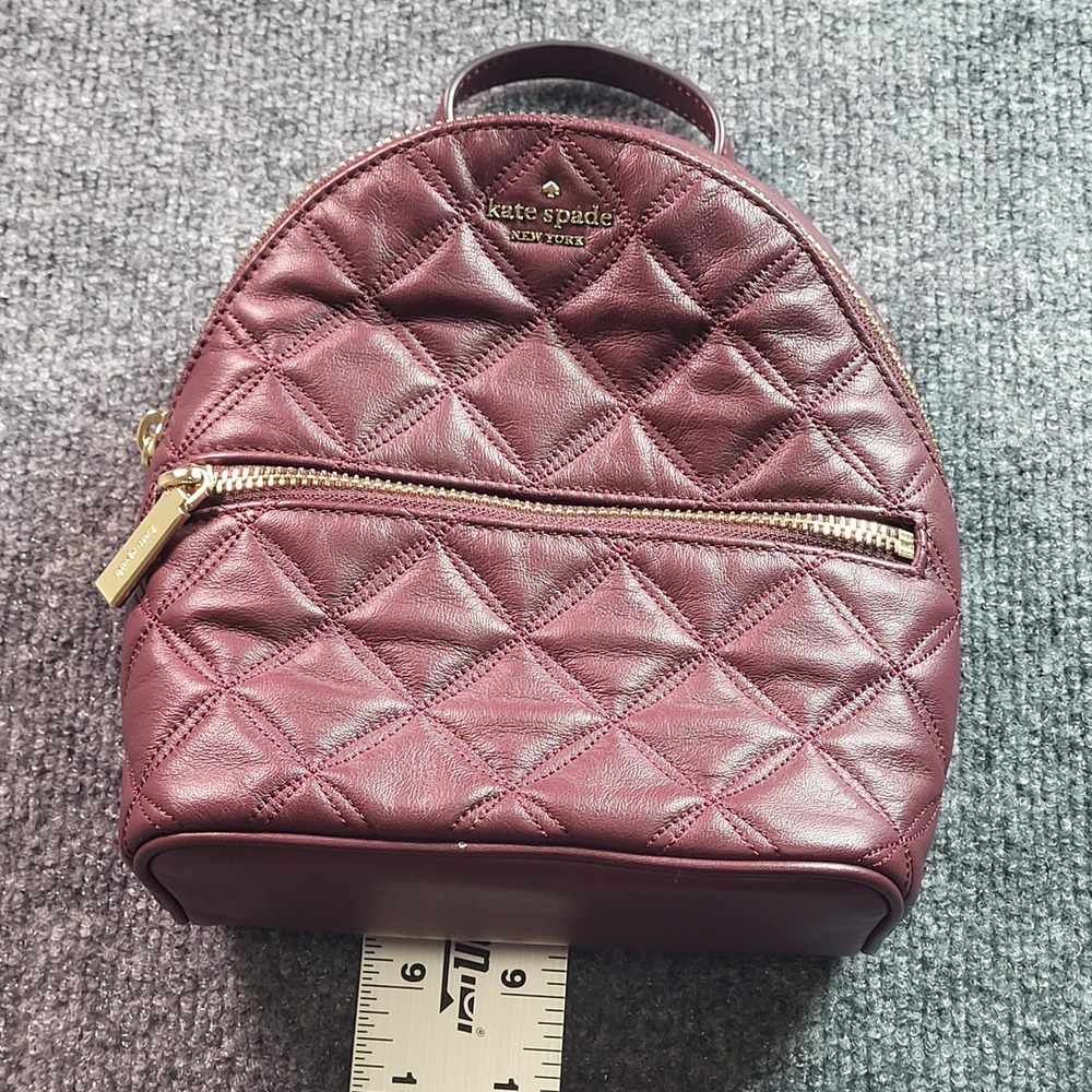 Kate Spade Natalia Mini Convertible Backpack Cherrywood Quilted Leather - Picture 12 of 13